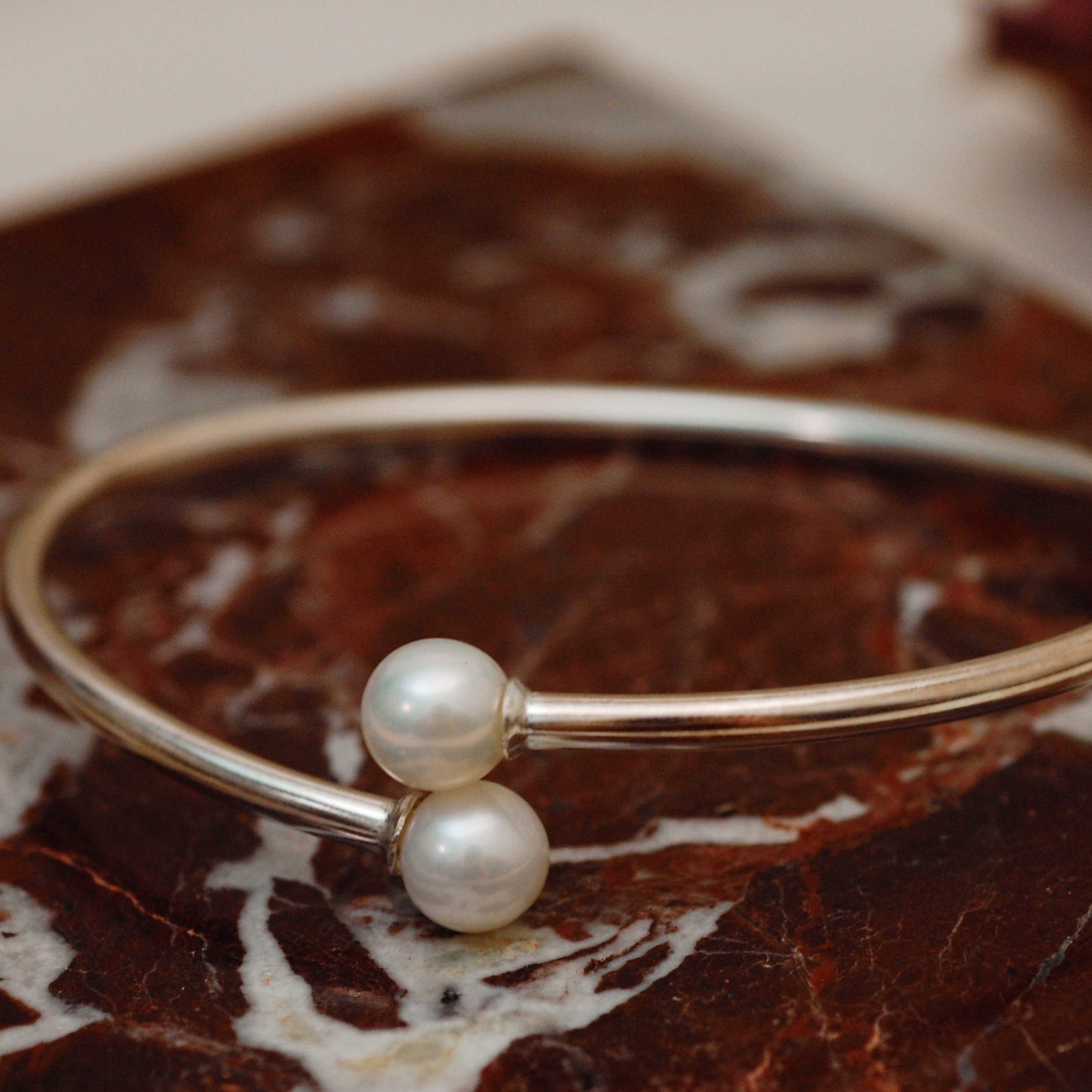 Phoebe, Melanie - Pearl Flex Bangle in White or Gray Pearls, Sterling Silver, FREE SHIP US