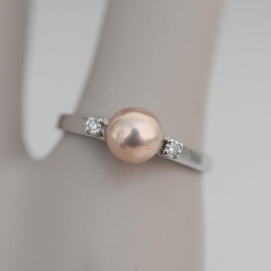 Bente - Pearl Engagement or Wedding Ring Features a Uniquely Natural Freshwater Pearl Set in Solid 14kt White Gold. Free Ship US.