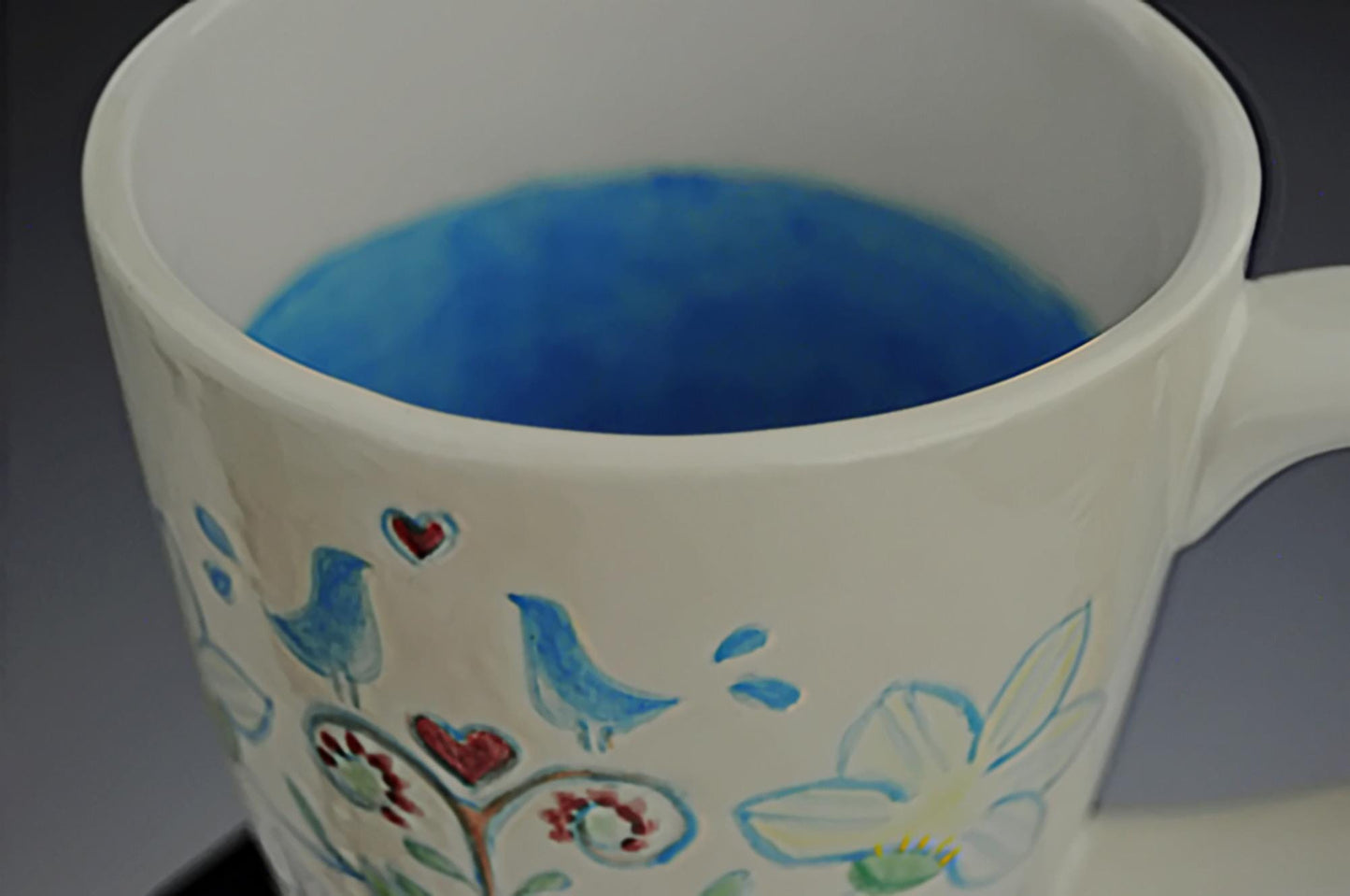 Love Birds - Unique Coffee Mug, hand painted mug, tea mug, FREE SHIPPING within the US.