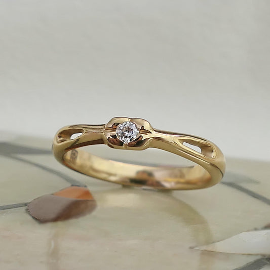 Aina - Moissanite engagement, stacking ring set in solid 14kt yellow gold. FREE SHIPPING within the US.