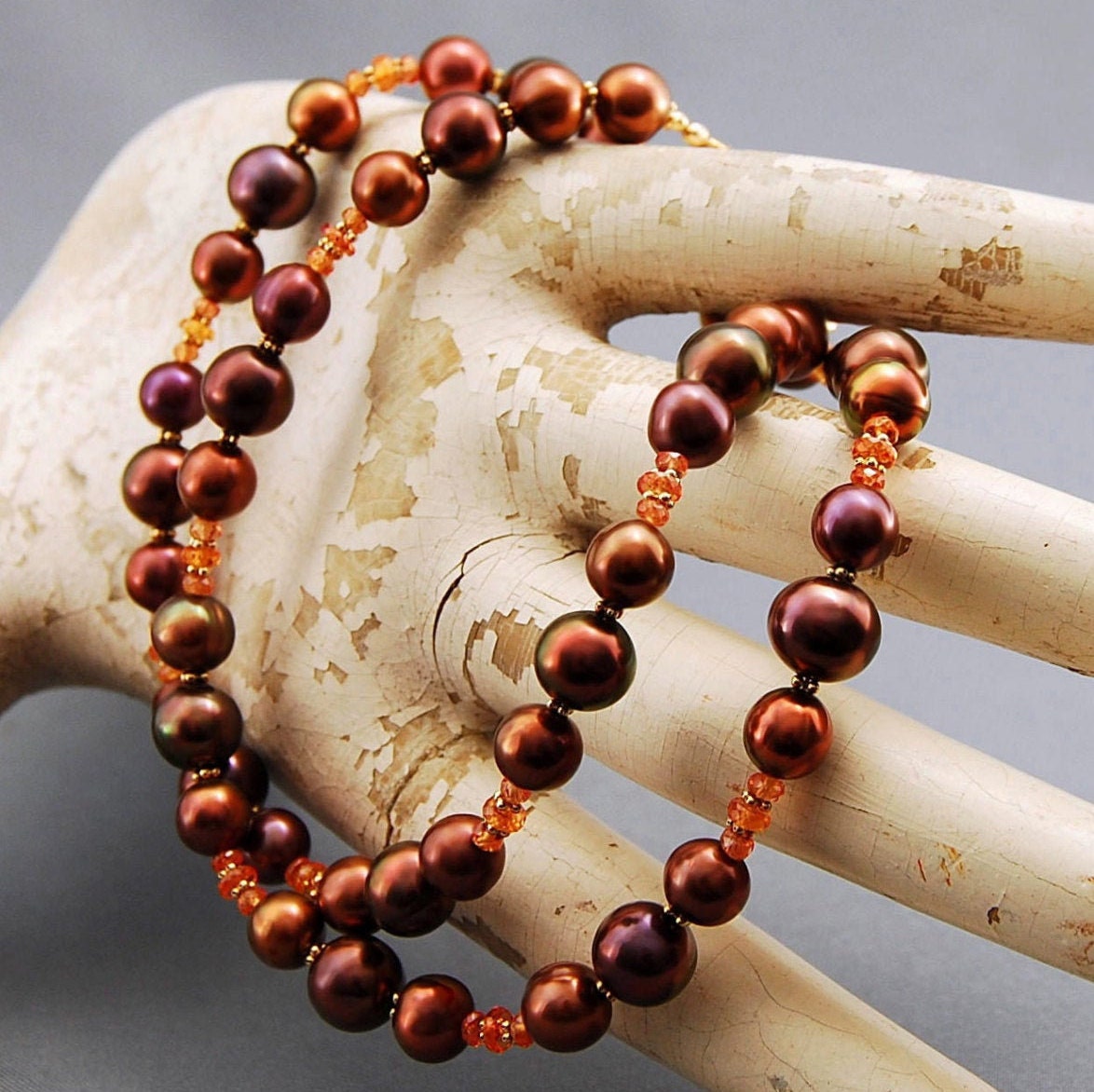 Akrya - Pearl Necklace with Sapphire and 14k Gold Beads