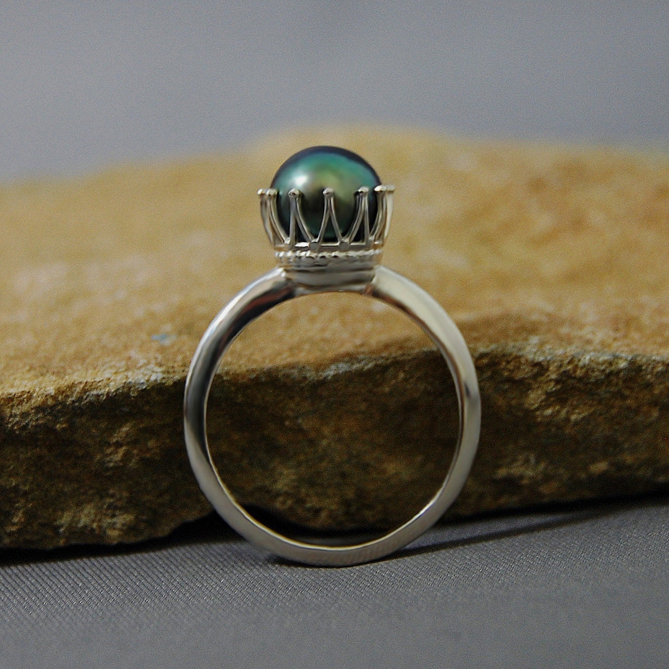 Uma - Pearl Solitaire Ring Features a Freshwater Pearl Set in Solid Sterling Silver, FREE SHIP US