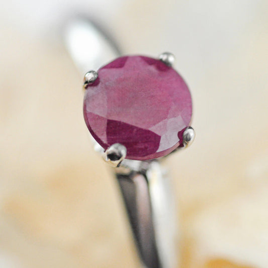 Corazon - Ruby Ring Set in Solid Argentium® Silver, Rhodium Plated for Ease of Care. Free Shipping US.