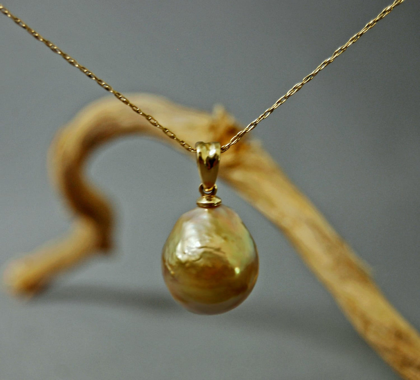 Hera - Pearl Pendant Features a Unique Freshwater Pearl Set in Solid 14kt Yellow Gold, FREE SHIPPING US