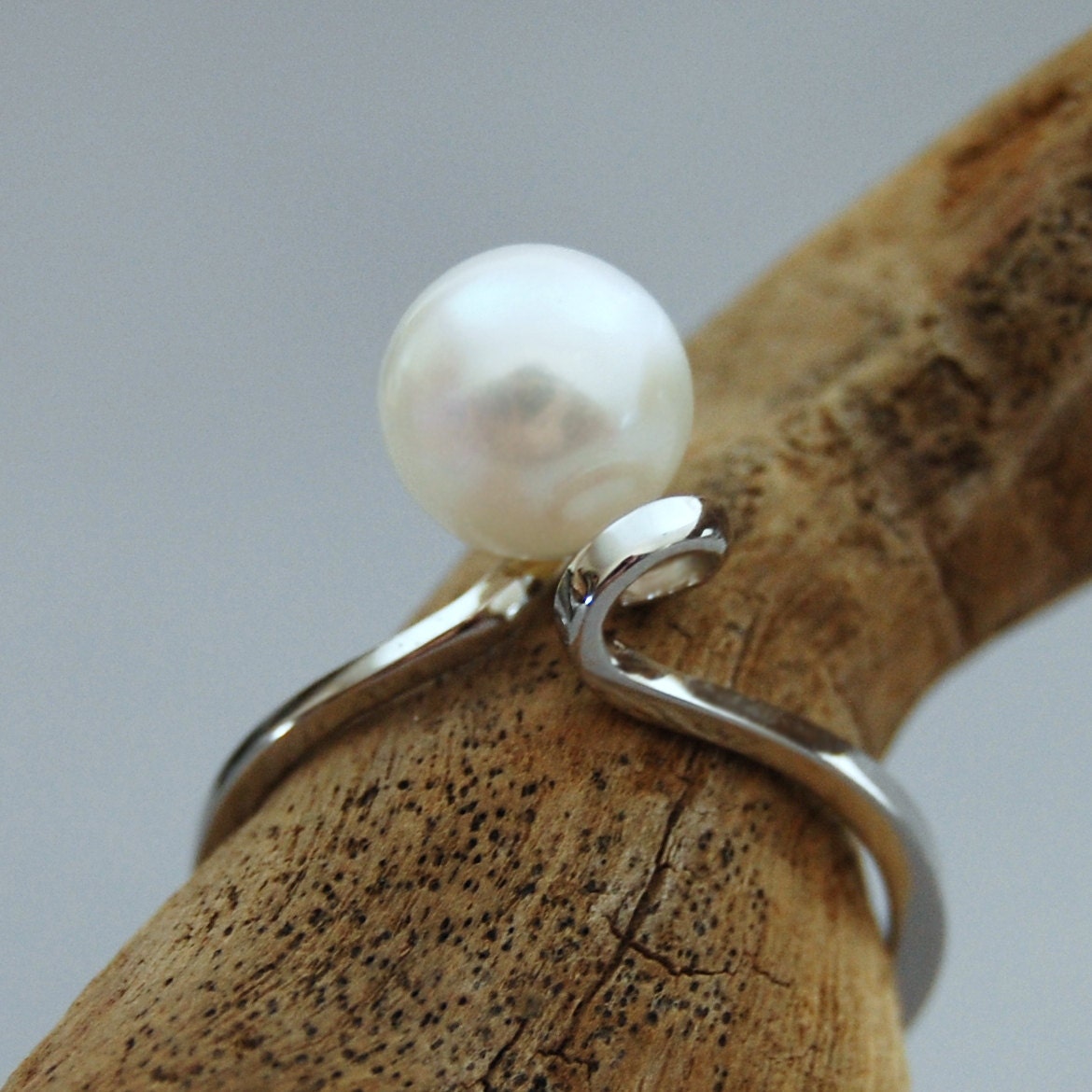 Fleur - Pearl Engagement, Wedding or Other Ring Set in Solid 14k White Gold. Ships Free within the US.