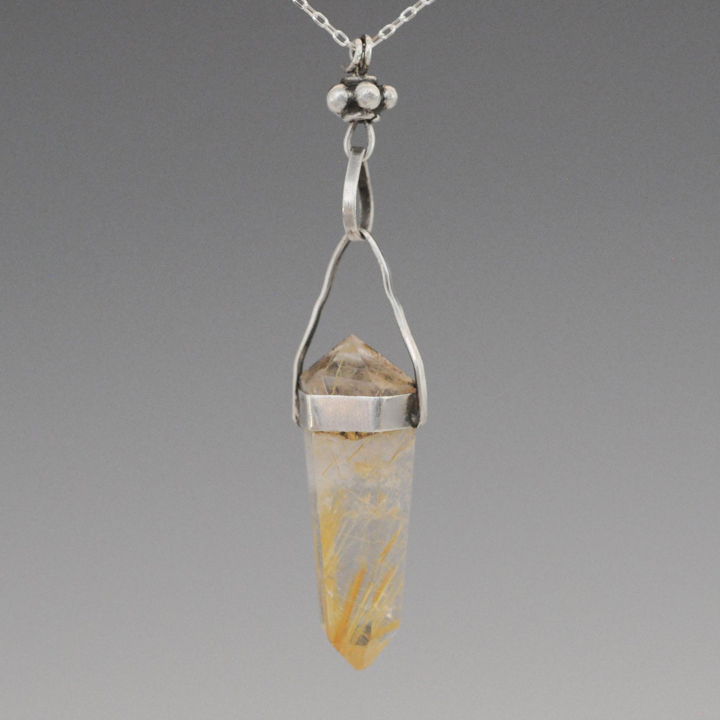 Ose -  Vintage Rutilated Crystal Quartz Pendant - Double Pointed Beauty for Crystal Lovers.