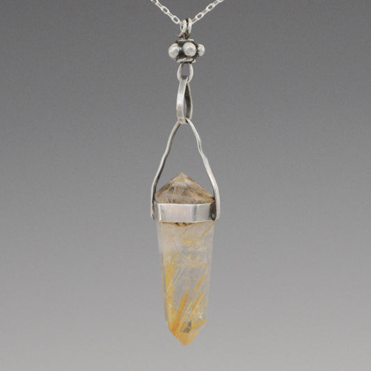 Ose -  Vintage Rutilated Crystal Quartz Pendant - Double Pointed Beauty for Crystal Lovers.