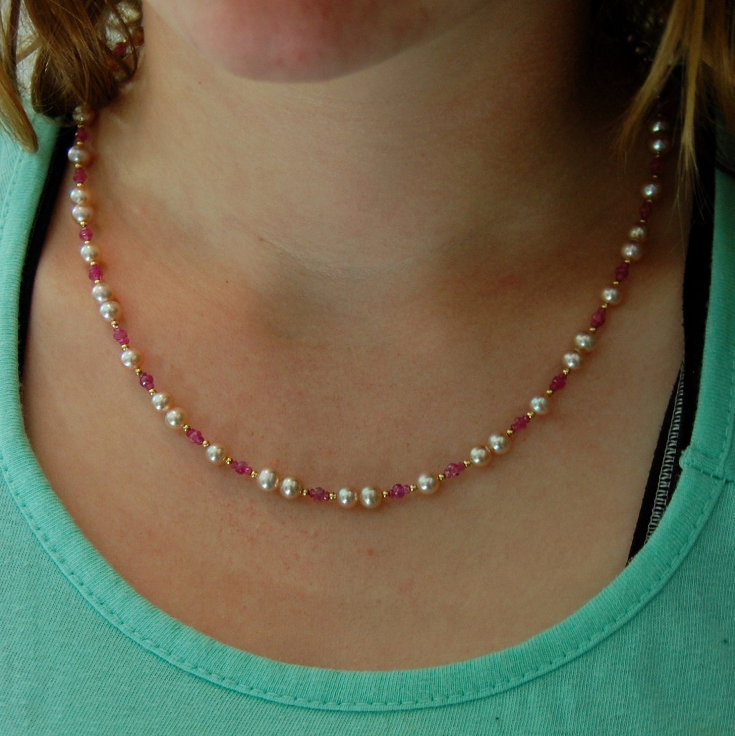 Kayla - Unique Freshwater Pearl and Sapphire Necklace with 14k Gold Accents