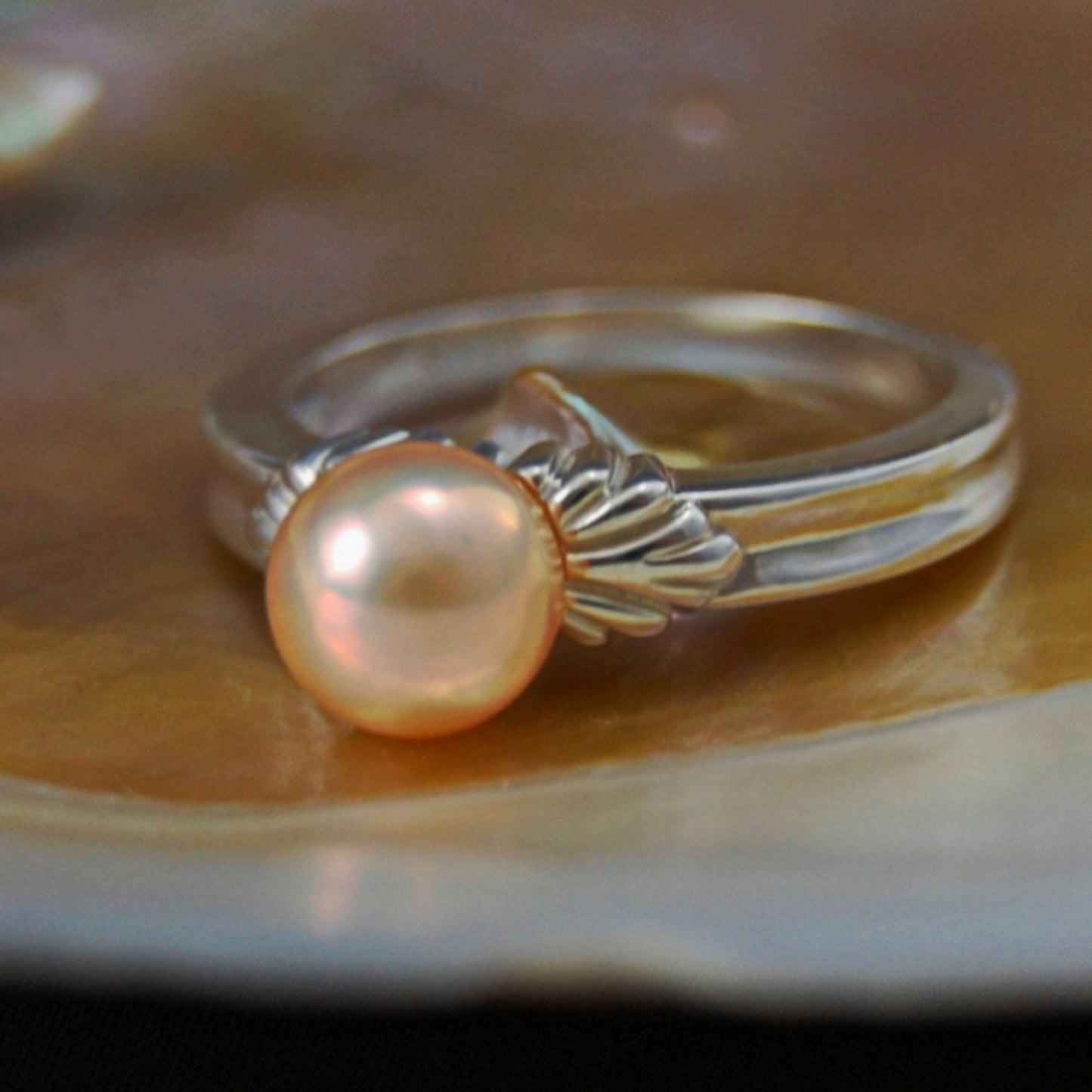 Leila - Pearl Engagement or Other Ring in Silver, Gold, or Platinum, Made to Order  FREE SHIPPING US
