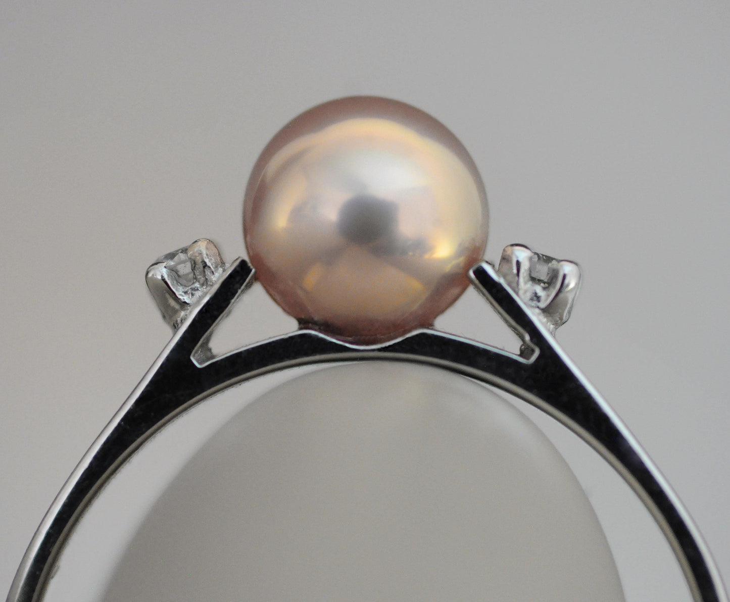 Bente - Pearl Engagement or Wedding Ring Features a Uniquely Natural Freshwater Pearl Set in Solid 14kt White Gold. Free Ship US.