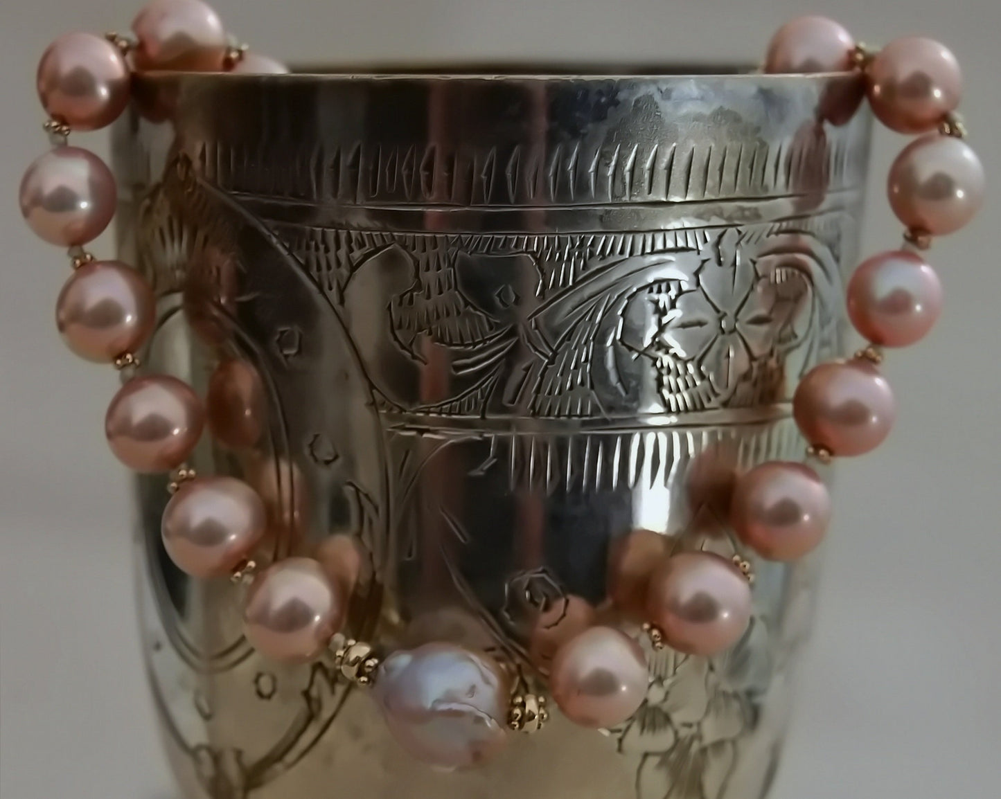 Greta - Pearl and Gold Matinee Necklace Handmade - Gift Wrapping Included. FREE SHIPPING US.