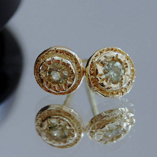 Beril - Sapphire Button Stud Earrings in Solid 14k Gold, Free Shipping US.
