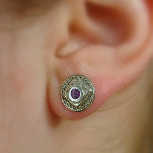 Yori - Handmade Lilac Scapolite Stud Earrings Set in Solid  Palladium Gold. FREE SHIPPING US.