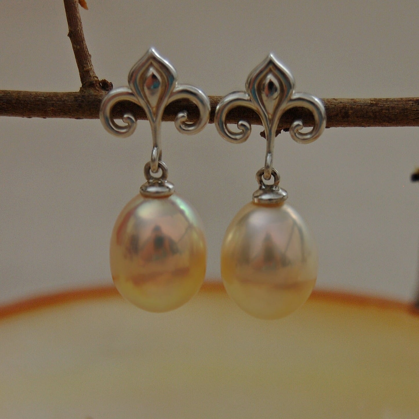 Hanae -  Fleur de Lis Continuum® Sterling Silver Pearl Dangle Earrings FREE SHIP USA