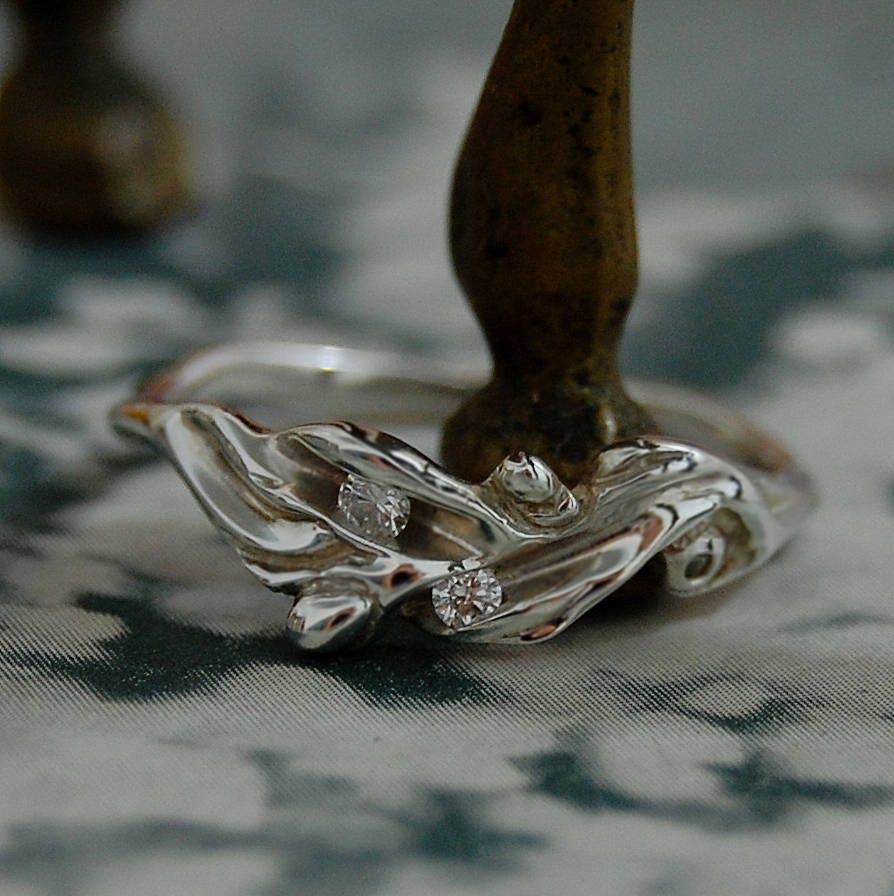 Aiyana Marie - One of a Kind Wedding Ring, Recycled Sterling Silver with Gemstones, Conflict Free Diamonds, FREE SHIP US