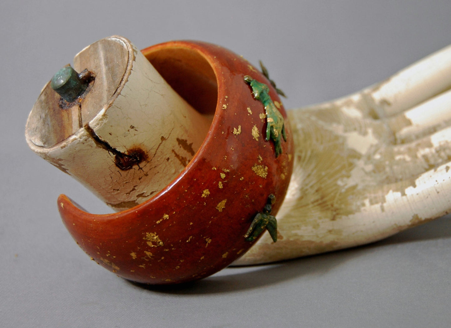 Nadia - Handmade Wooden Bangle Cuff Bracelet with Brass Birds and Gold Flakes, FREE SHIP US