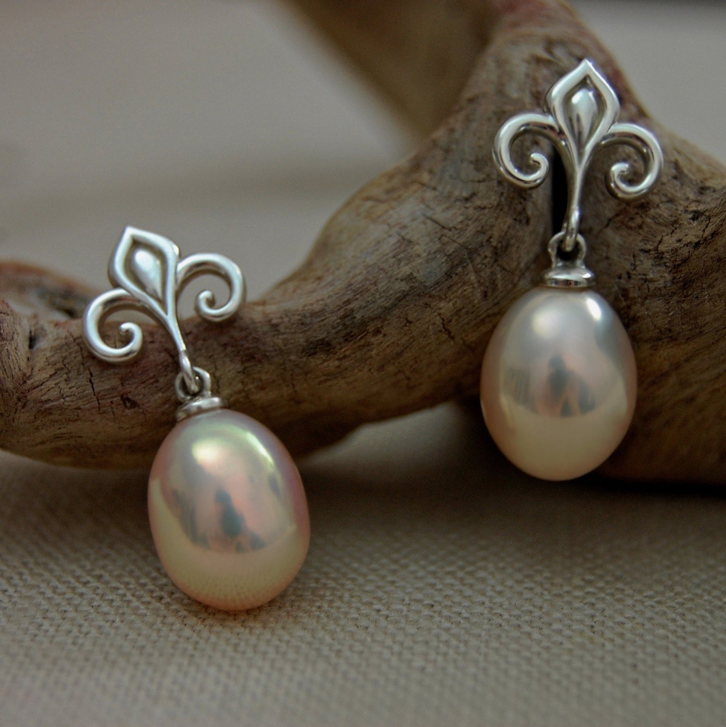 Hanae -  Fleur de Lis Continuum® Sterling Silver Pearl Dangle Earrings FREE SHIP USA