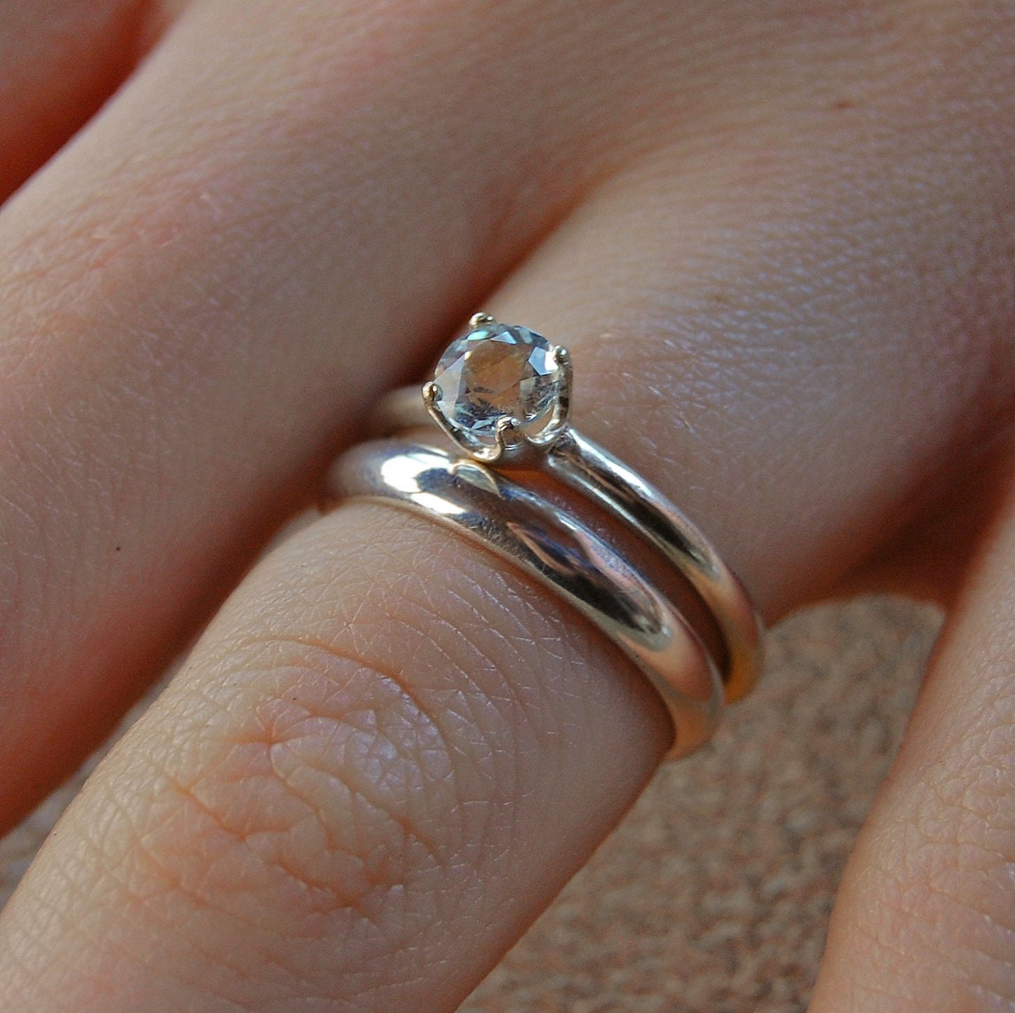 Talise - Aquamarine Engagement or Stacking Ring, Diamond Alternative Engagement Ring, Argentium® Silver, FREE SHIP US