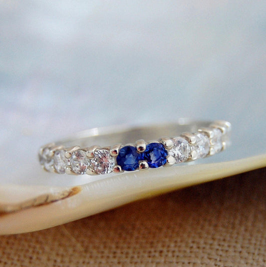 Amy - Gemstone Engagement or Wedding Ring, Sapphire and CZ band, FREE Shipping US