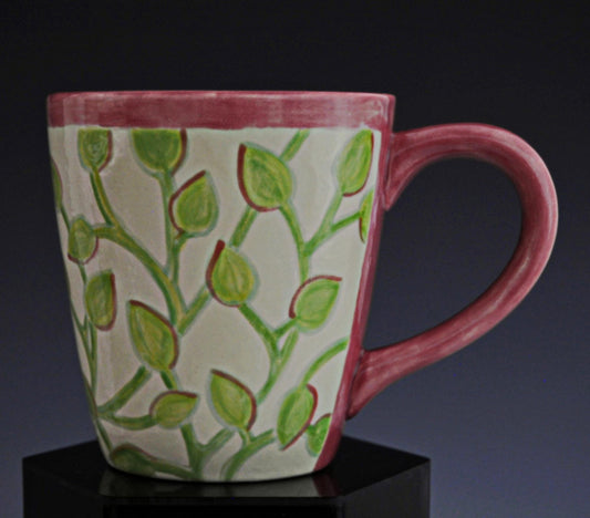 Spring Leaves - Unique Coffee Mug, hand painted mug, tea mug, FREE SHIPPING within the US.