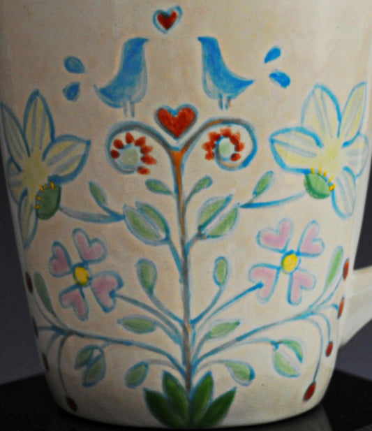 Love Birds - Unique Coffee Mug, hand painted mug, tea mug, FREE SHIPPING within the US.