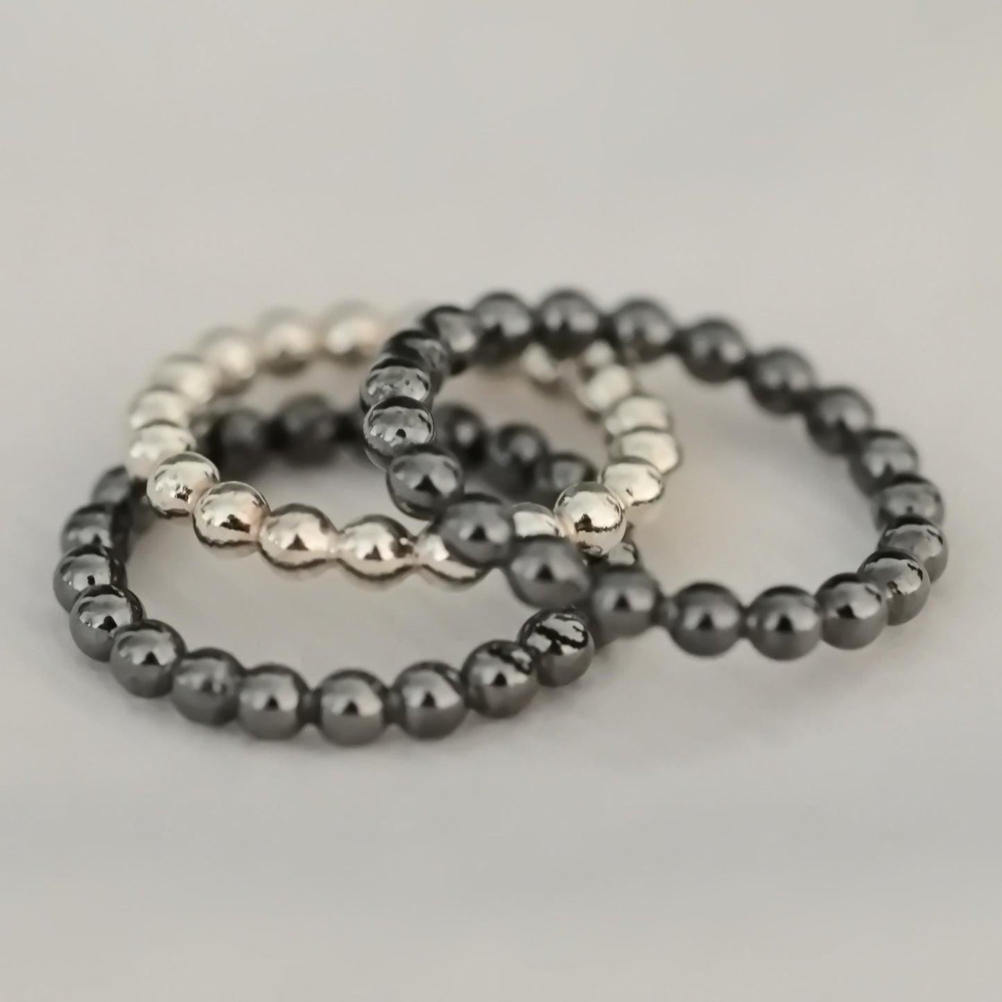 Eleena - Beaded Band, Black Rhodium, Sterling Silver Ring, FREE SHIPPING US