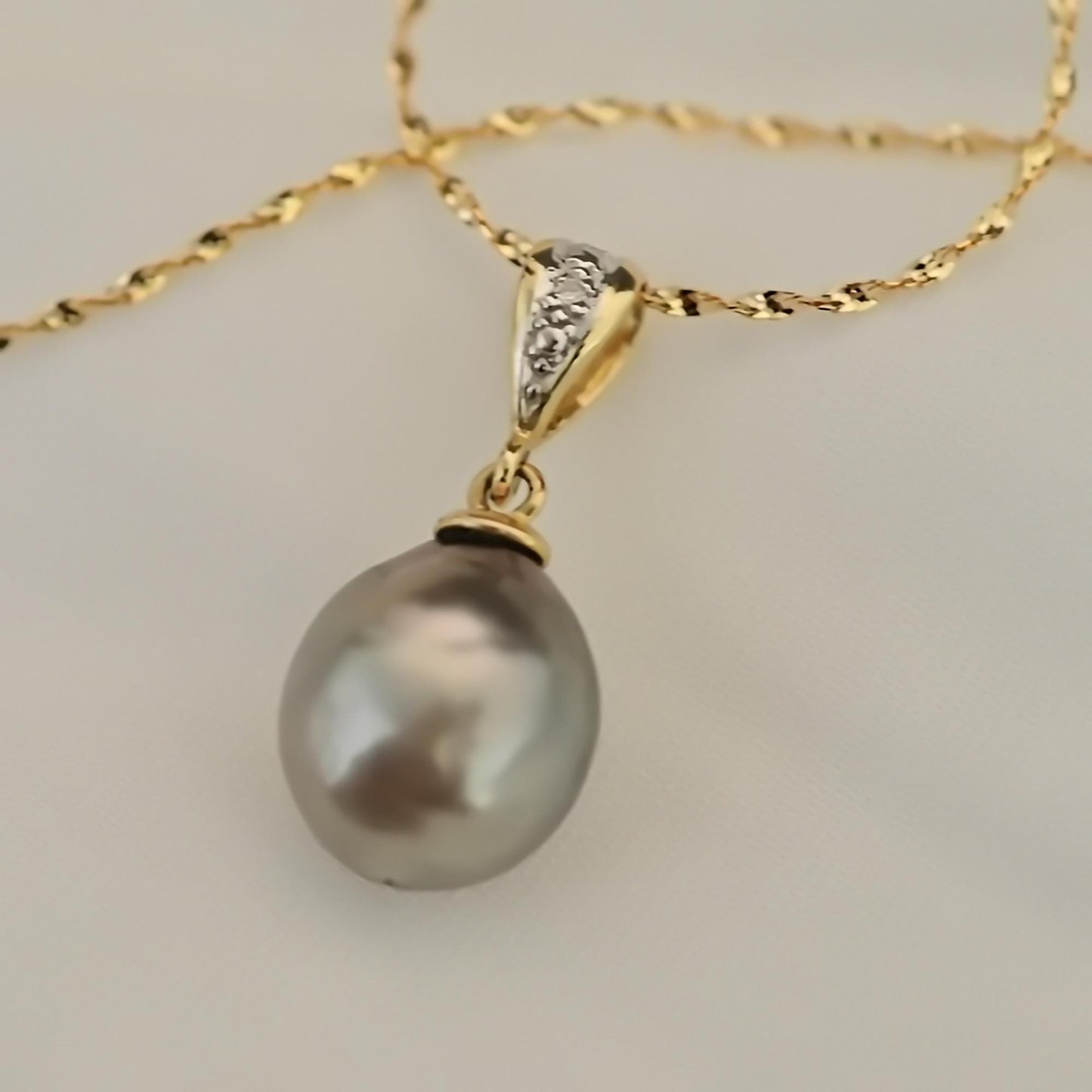 Ally - Baroque Tahitian Pearl Pendant with 14k Gold Diamond Accent