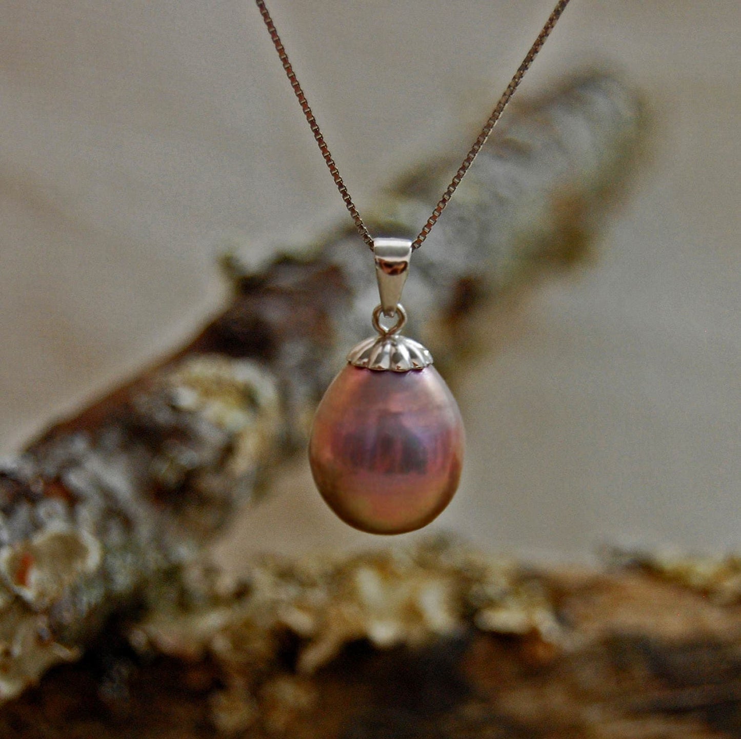 Romy - Metallic Purple Teardrop Pearl Pendant 14k White Gold setting. Free shipping within the US.