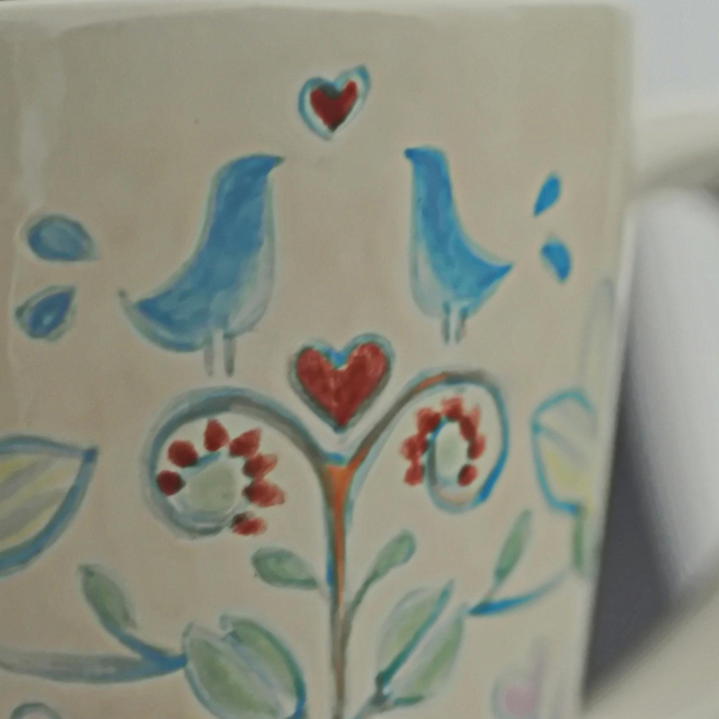 Love Birds - Unique Coffee Mug, hand painted mug, tea mug, FREE SHIPPING within the US.