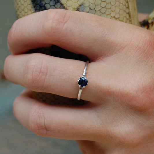 Cassandra - Sapphire Solitaire Ring Set in Rhodium Plated Sterling Silver, FREE SHIPPING US