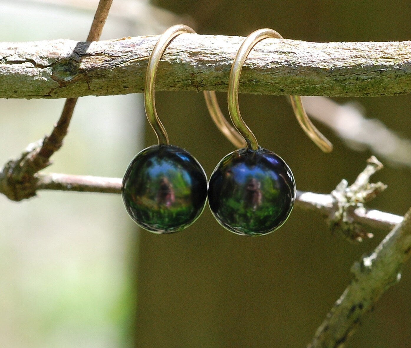 Gemma - Black Tahitian Pearl Earrings 14k Gold FREE SHIP US