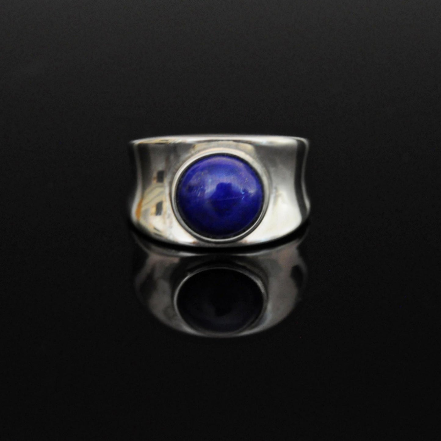 Hart - Contemporary Lapis Lazuli Wide Band Ring Set in Rhodium Plated Solid Sterling Silver. Perfect Gift for Him or Her!