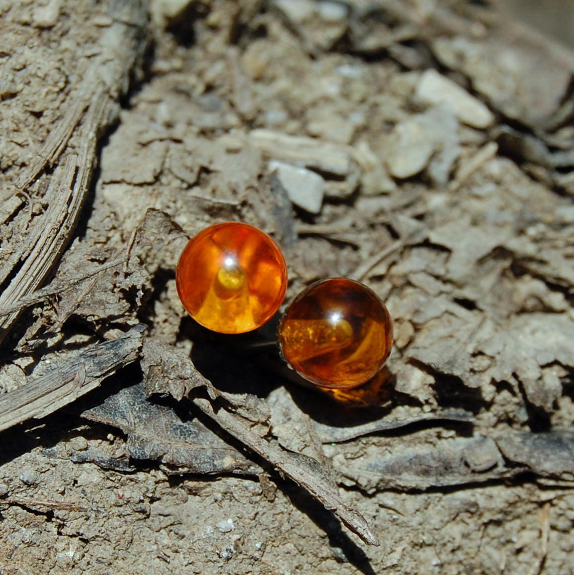 Ambre - Amber Gemstone Stud Earrings, May Birthstone Alternate, FREE SHIPPING US