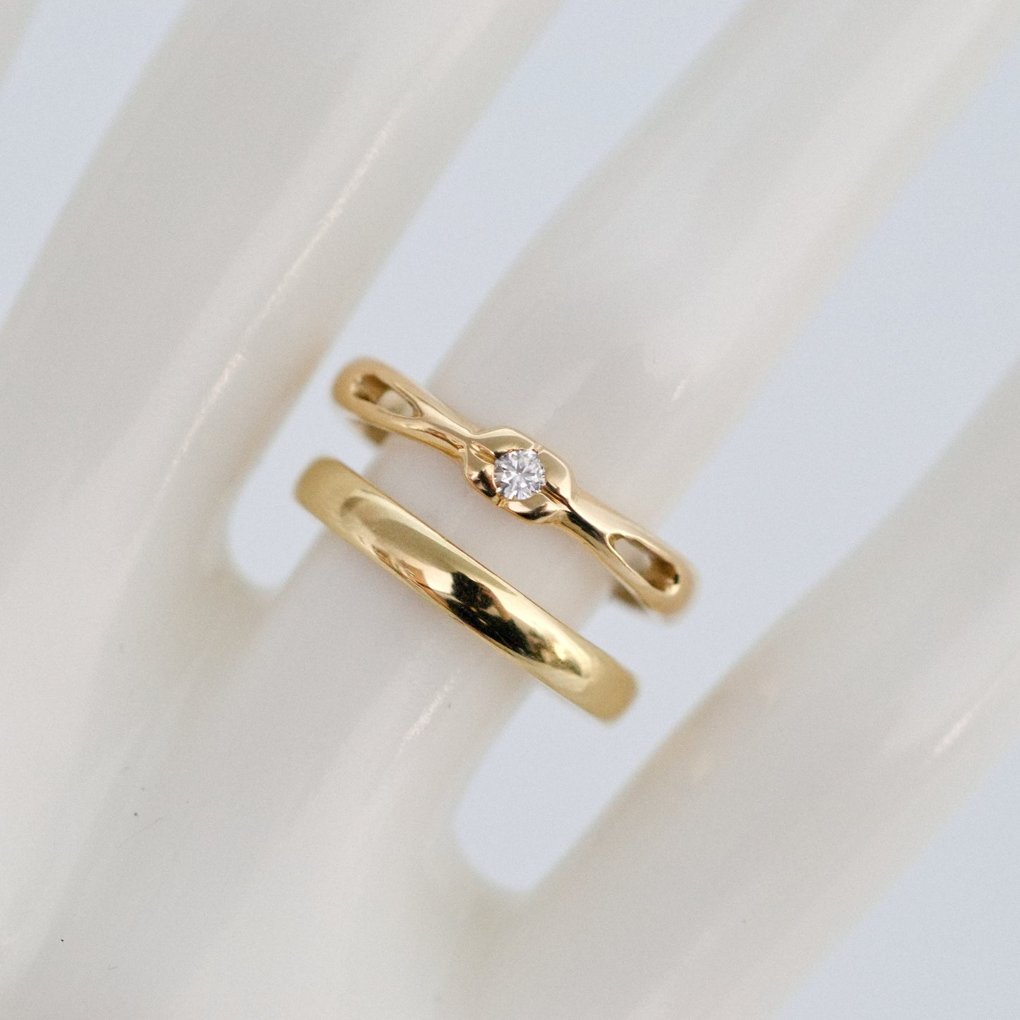 Aina - Moissanite engagement, stacking ring set in solid 14kt yellow gold. FREE SHIPPING within the US.