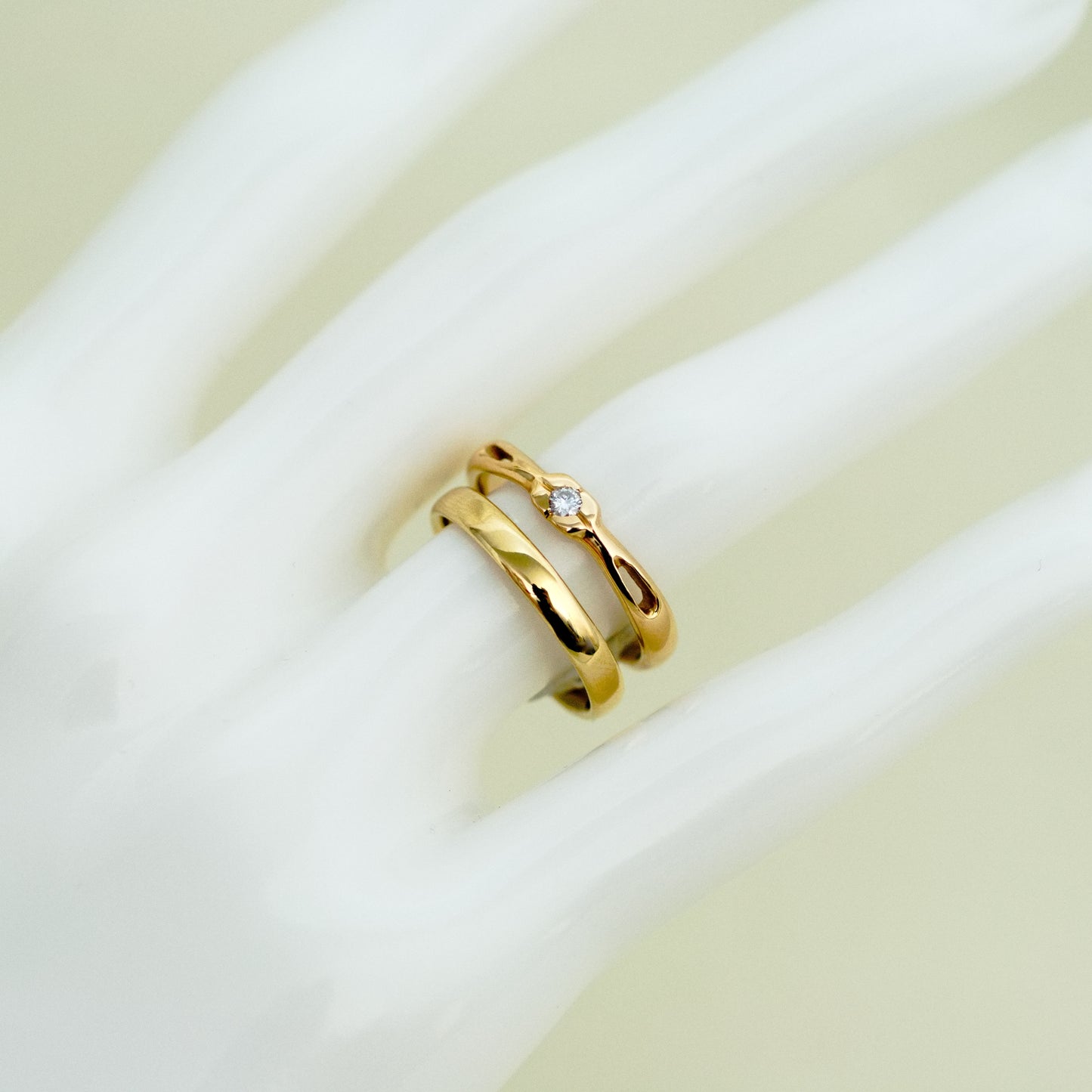 Aina - Moissanite engagement, stacking ring set in solid 14kt yellow gold. FREE SHIPPING within the US.