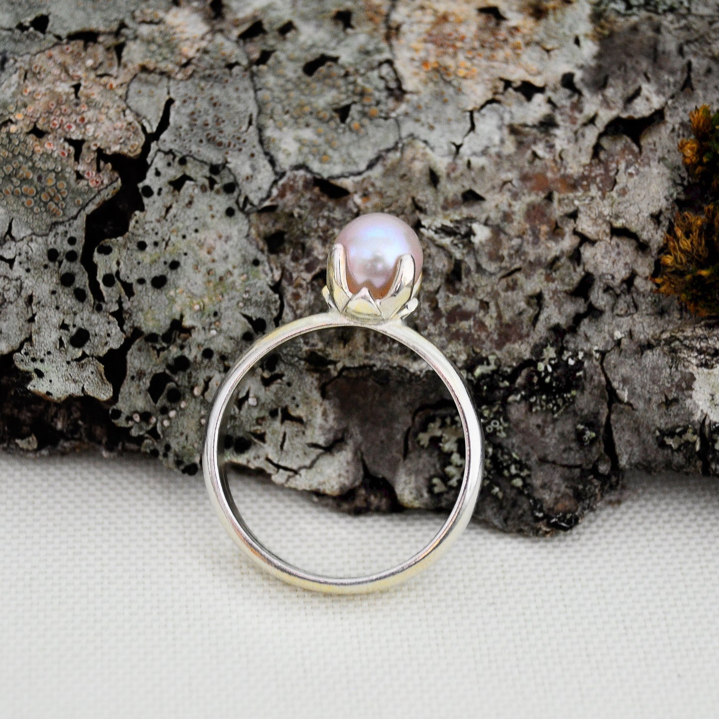 Doris -  Pearl Solitaire Ring; Freshwater Pearl; Argentium® Sterling Silver; Engagement Ring