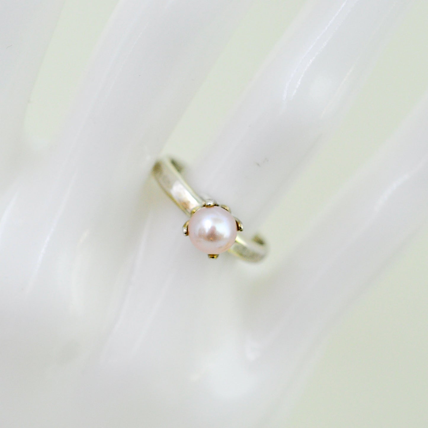 Doris -  Pearl Solitaire Ring; Freshwater Pearl; Argentium® Sterling Silver; Engagement Ring