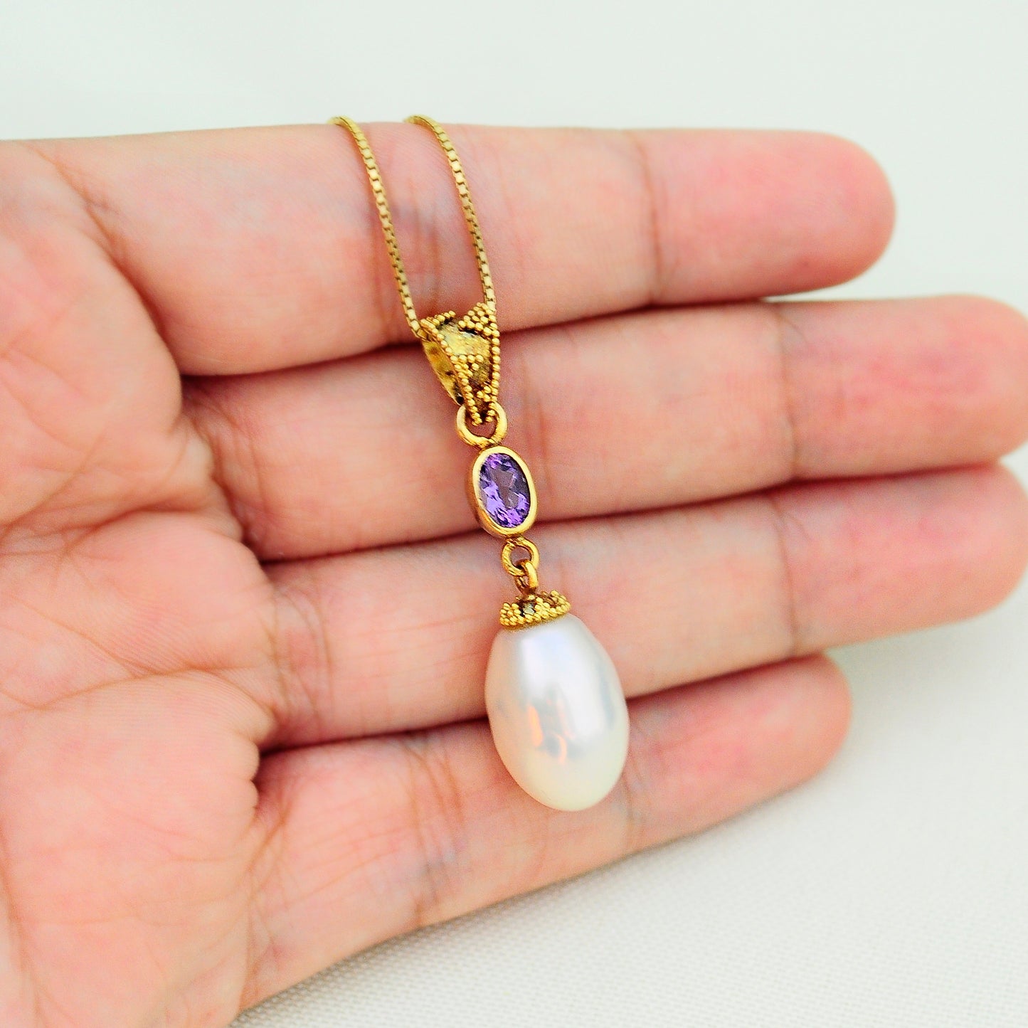 Aaloka - Rose de France & Pearl Pendant Gold Vermeil