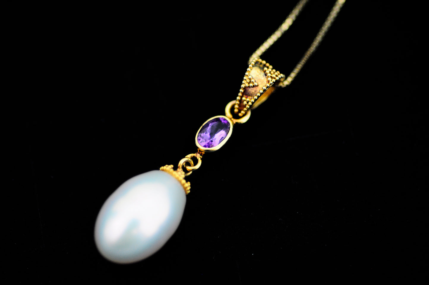 Aaloka - Rose de France & Pearl Pendant Gold Vermeil
