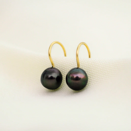 Gemma - Black Tahitian Pearl Earrings 14k Gold FREE SHIP US