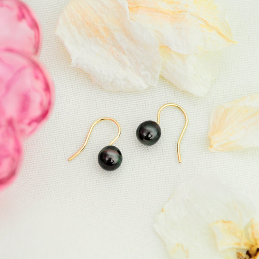 Gemma - Black Tahitian Pearl Earrings 14k Gold FREE SHIP US