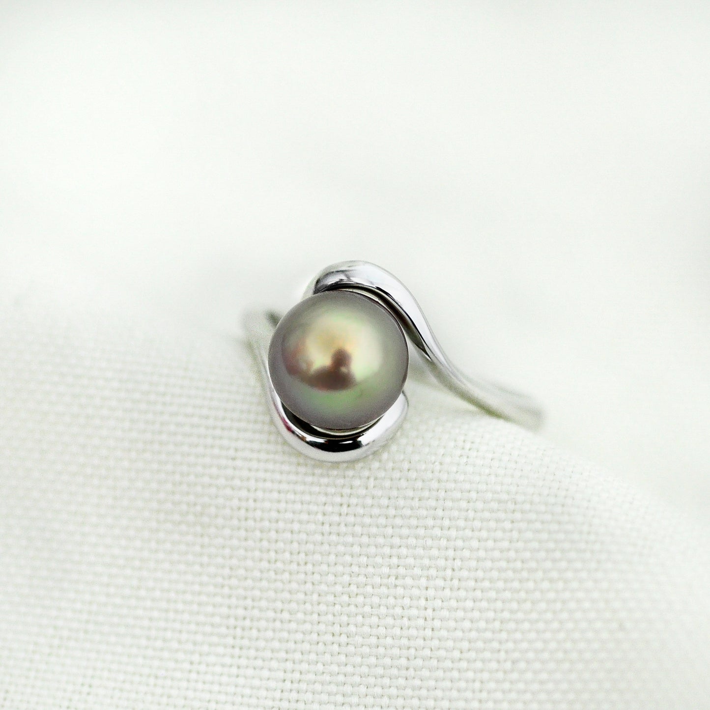 Lakshmi - Freshwater Pearl Engagement or Stacking Ring Set in Solid Sterling Silver. Rare Natural Pewter Gray Color. FREE SHIPPING US
