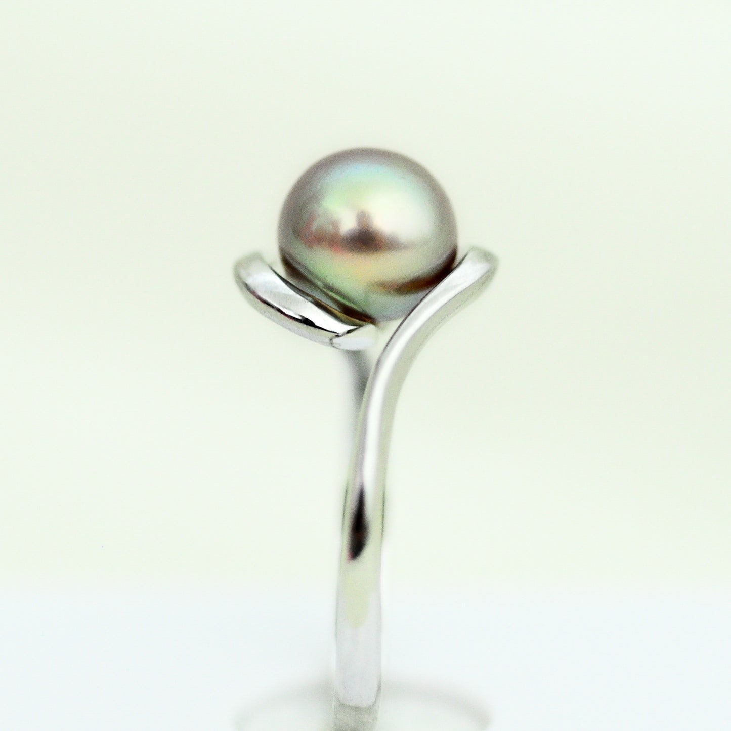 Lakshmi - Freshwater Pearl Engagement or Stacking Ring Set in Solid Sterling Silver. Rare Natural Pewter Gray Color. FREE SHIPPING US