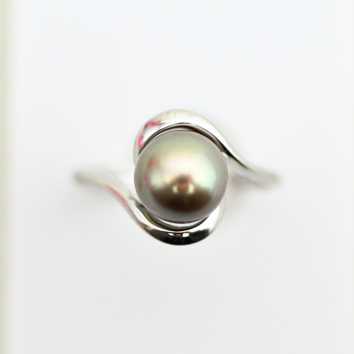 Lakshmi - Freshwater Pearl Engagement or Stacking Ring Set in Solid Sterling Silver. Rare Natural Pewter Gray Color. FREE SHIPPING US