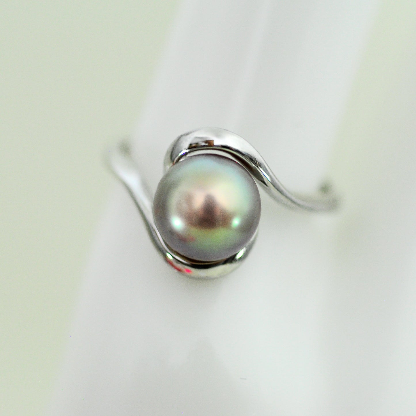 Lakshmi - Freshwater Pearl Engagement or Stacking Ring Set in Solid Sterling Silver. Rare Natural Pewter Gray Color. FREE SHIPPING US