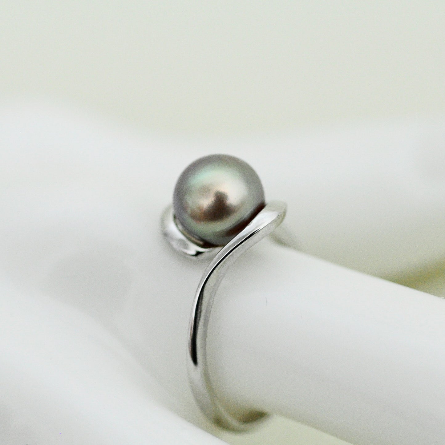Lakshmi - Freshwater Pearl Engagement or Stacking Ring Set in Solid Sterling Silver. Rare Natural Pewter Gray Color. FREE SHIPPING US