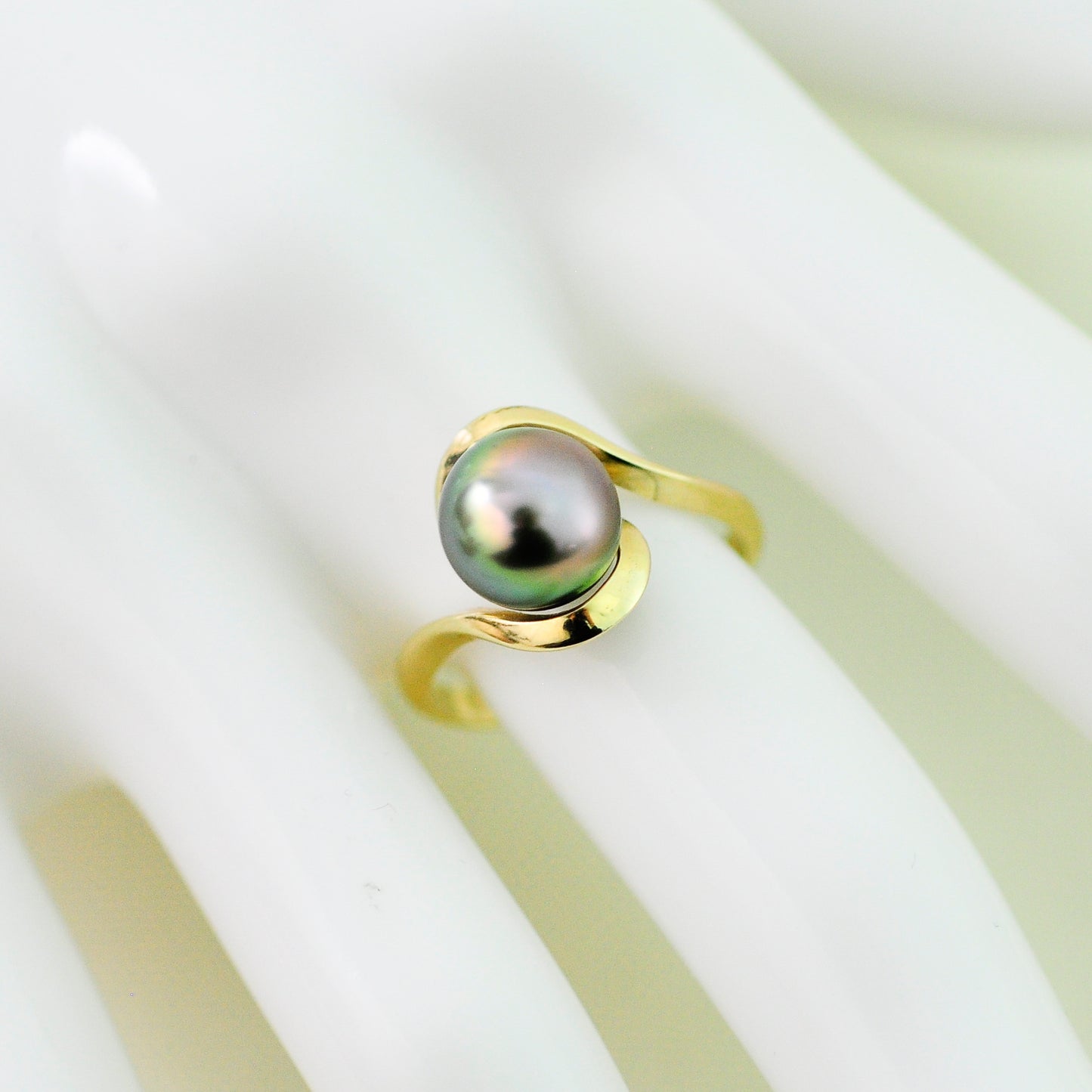 Laxmi - Luxurious Natural Colored Peacock Tahitian Pearl Solitaire Engagement Ring Set in Solid 14kt Yellow Gold. Free Shipping in US