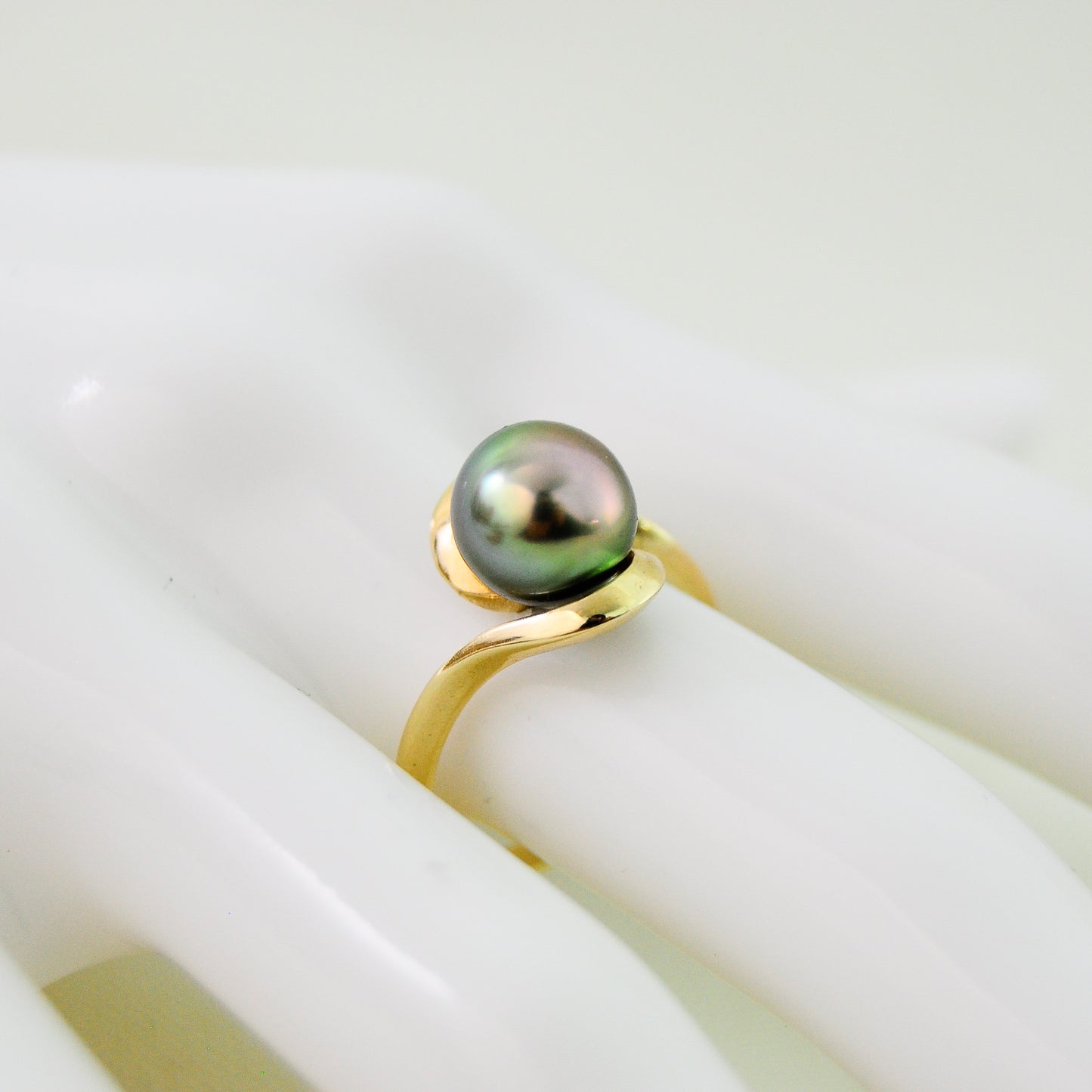 Laxmi - Luxurious Natural Colored Peacock Tahitian Pearl Solitaire Engagement Ring Set in Solid 14kt Yellow Gold. Free Shipping in US