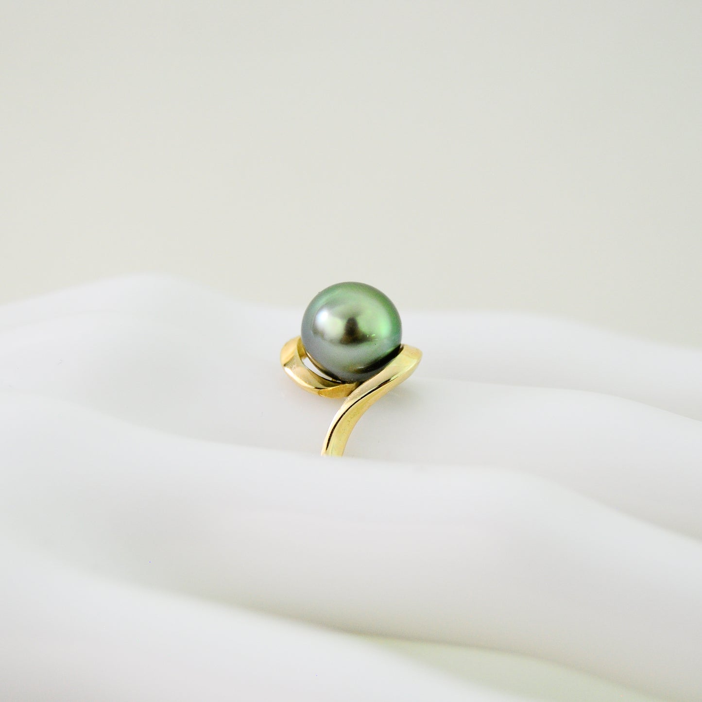 Laxmi - Luxurious Natural Colored Peacock Tahitian Pearl Solitaire Engagement Ring Set in Solid 14kt Yellow Gold. Free Shipping in US