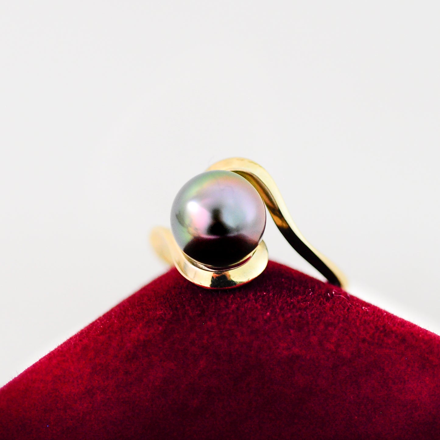 Laxmi - Luxurious Natural Colored Peacock Tahitian Pearl Solitaire Engagement Ring Set in Solid 14kt Yellow Gold. Free Shipping in US